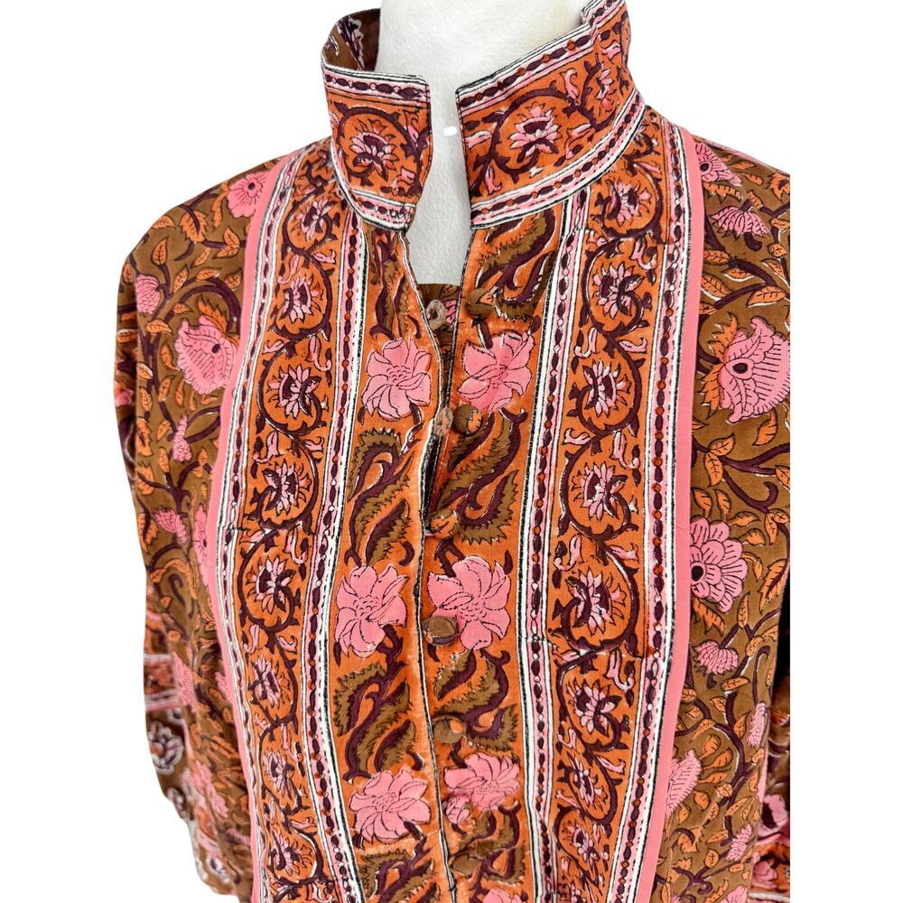 Sue Sartor Bangalore Tunic Block Print Harvest Hues 100% Cotton Sz L - Picture 2 of 10